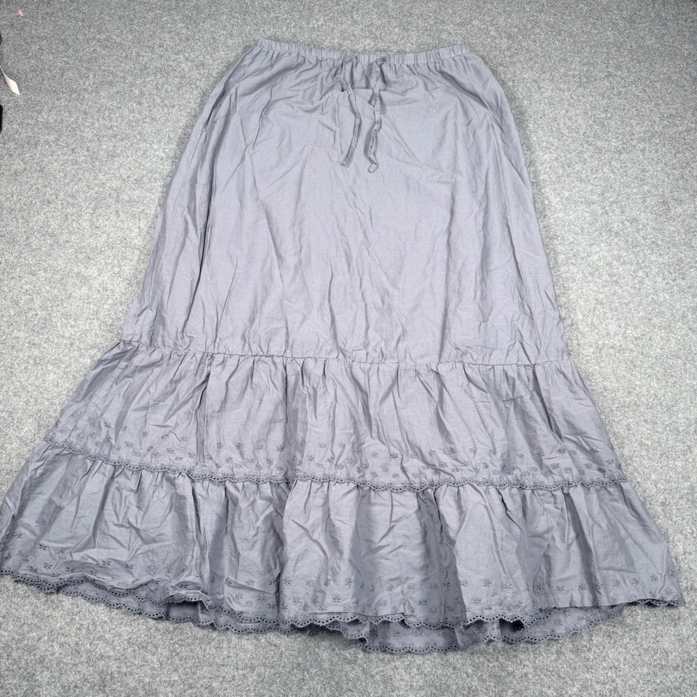 J Galt Brandy Melville Grey Cotton Tiered Eyelet Maxi Skirt MH361VB-Z316S